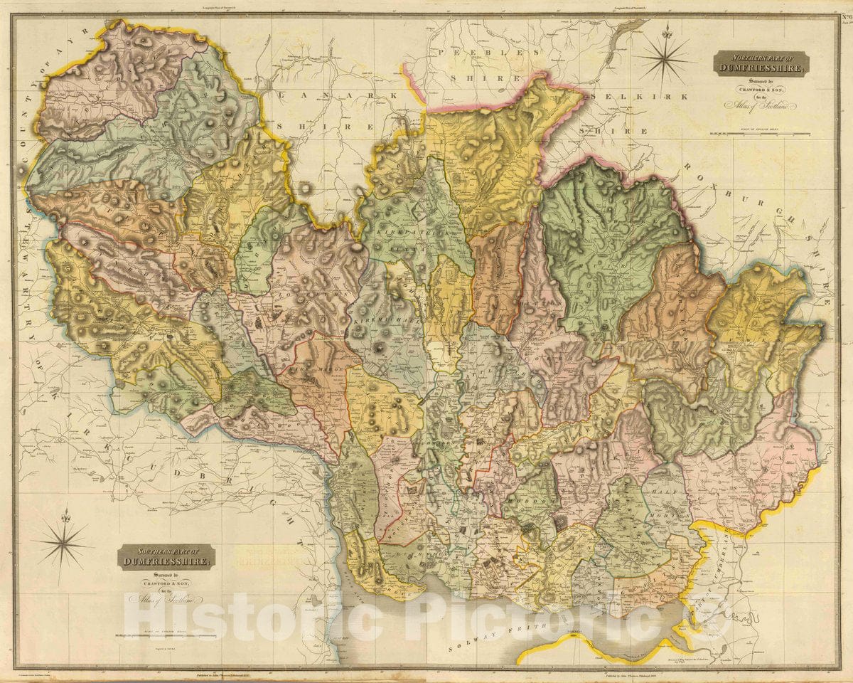 Historic Map : Composite: Dumfriesshire, 1832 Atlas - Vintage Wall Art