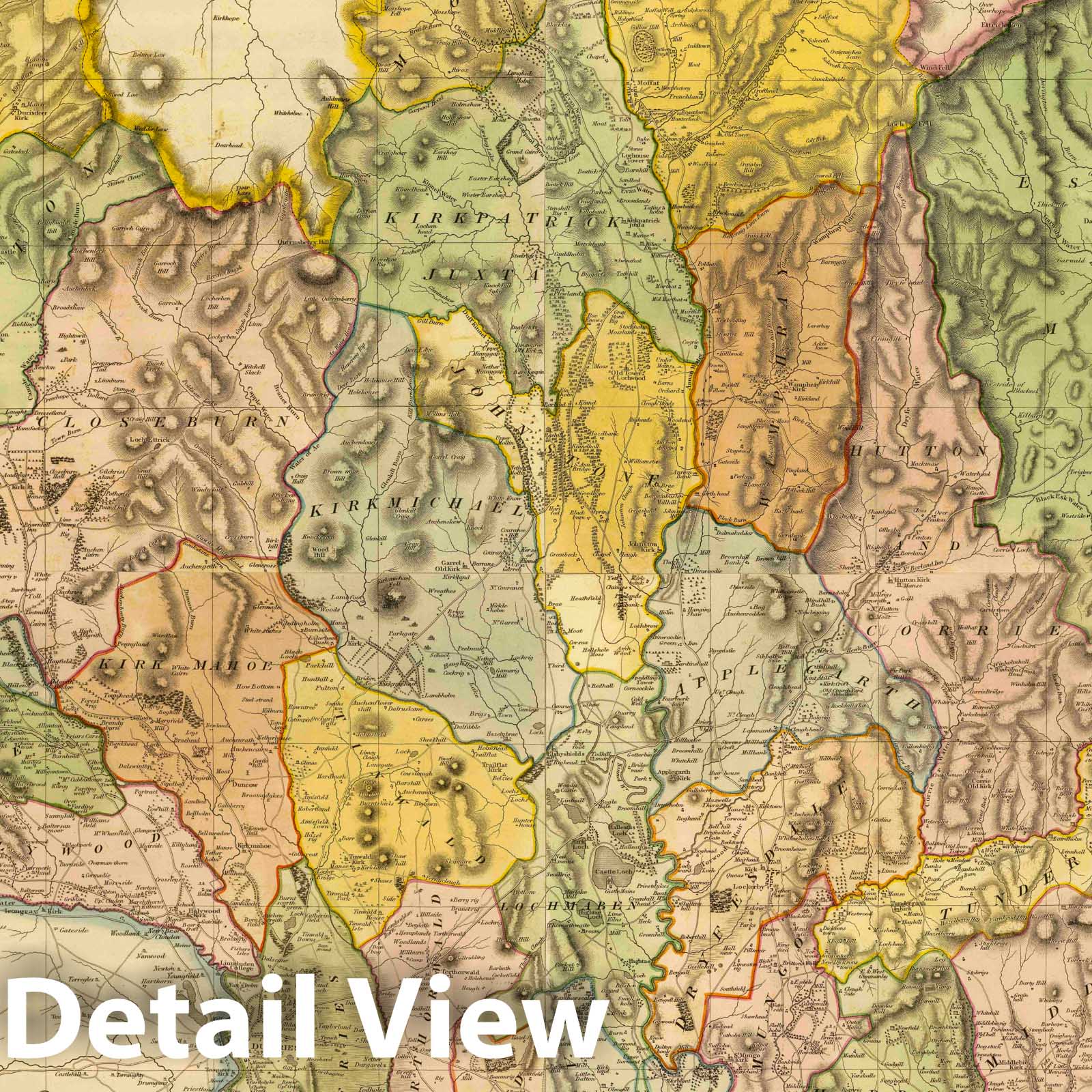 Dumfriesshire, Scotland - Road Map, 1832 - Historical Map Print