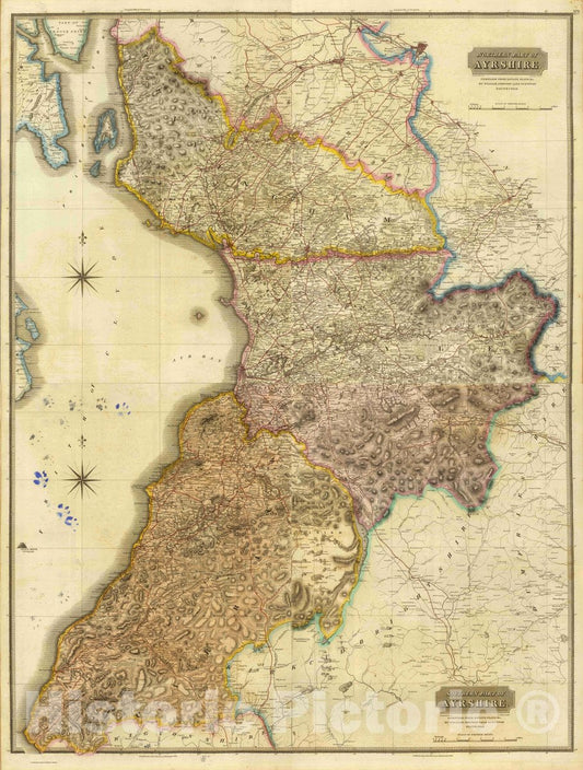 Historic Wall Map : Ayrshire. Compiled from estate plans &c. by William Johnson, Land Surveyor, Edinburgh, 1832 Atlas - Vintage Wall Art