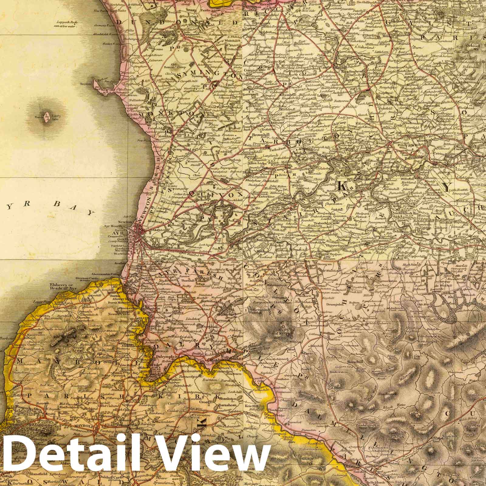 Ayrshire, Scotland - Road Map, 1832 - Historical Map Print