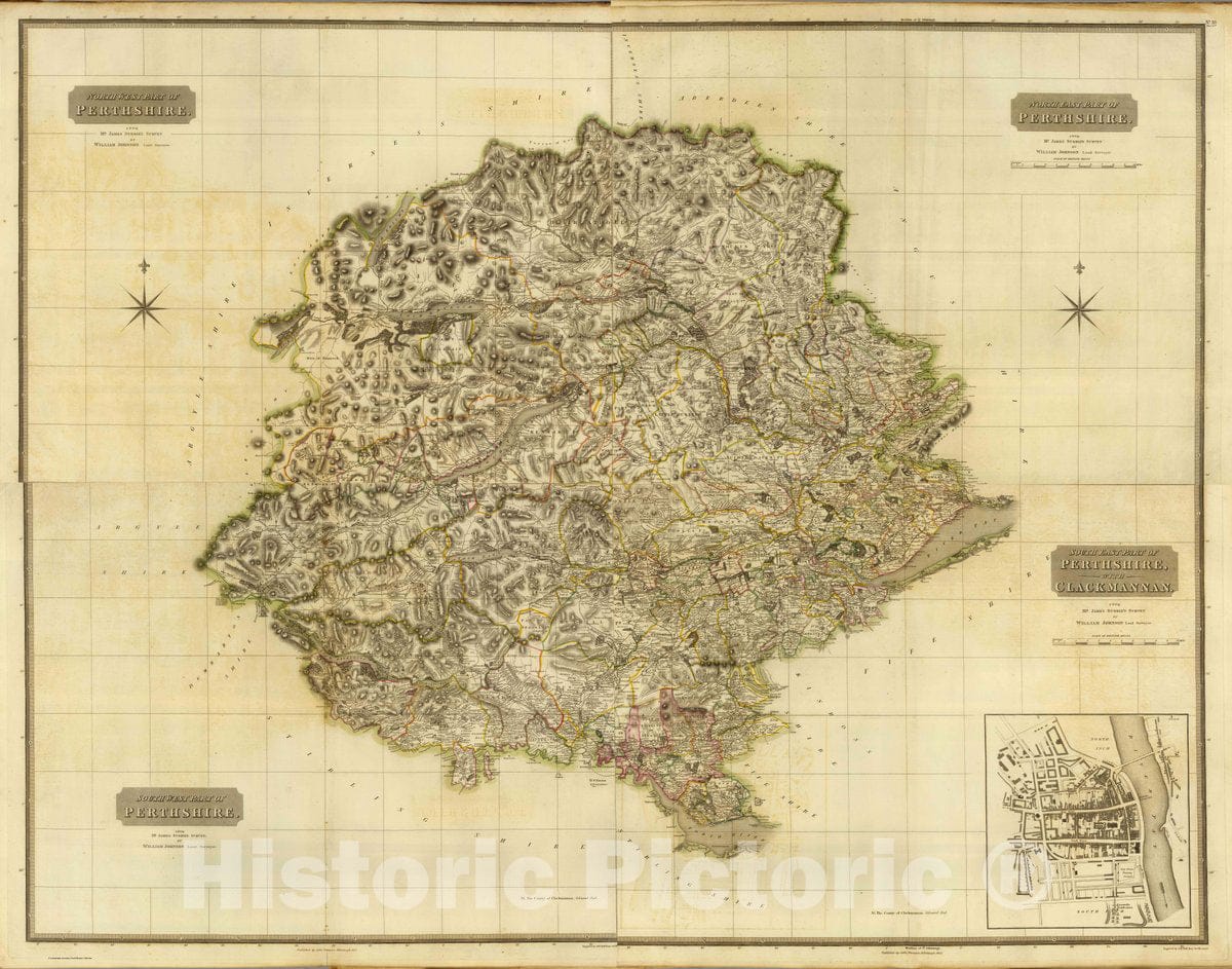 Historic Map : Part of Perthshire with Clackmannan. (with Perth), 1832 Atlas - Vintage Wall Art