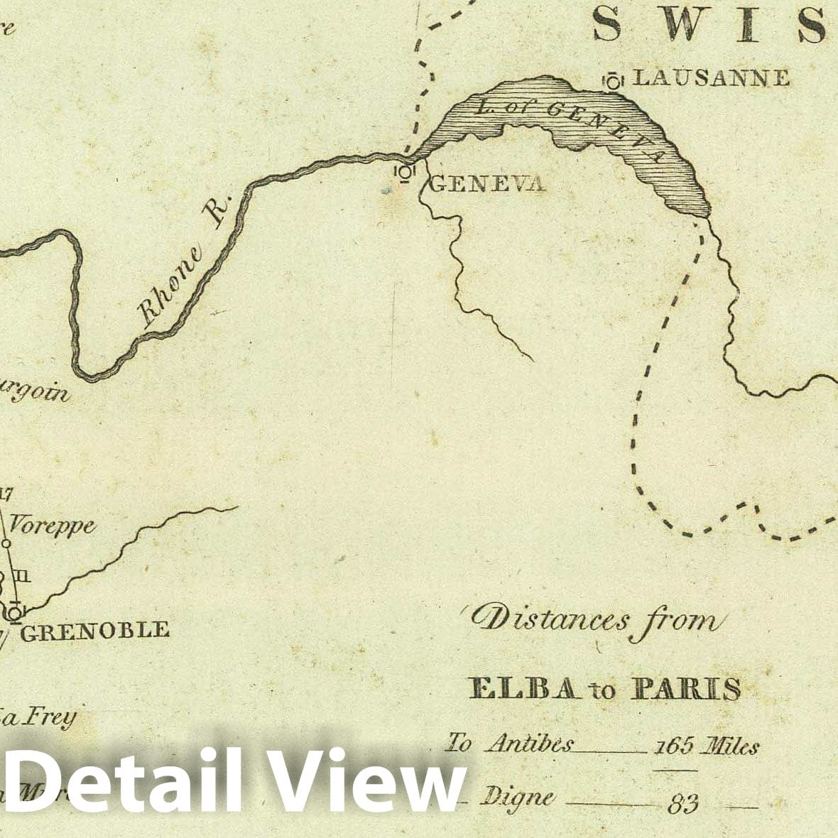 Bonaparte's Route from Elba to Paris - Historical Map Print, 1824