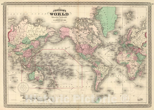 Historic Map : World On Mercator's Projection, 1874 Atlas - Vintage Wall Art