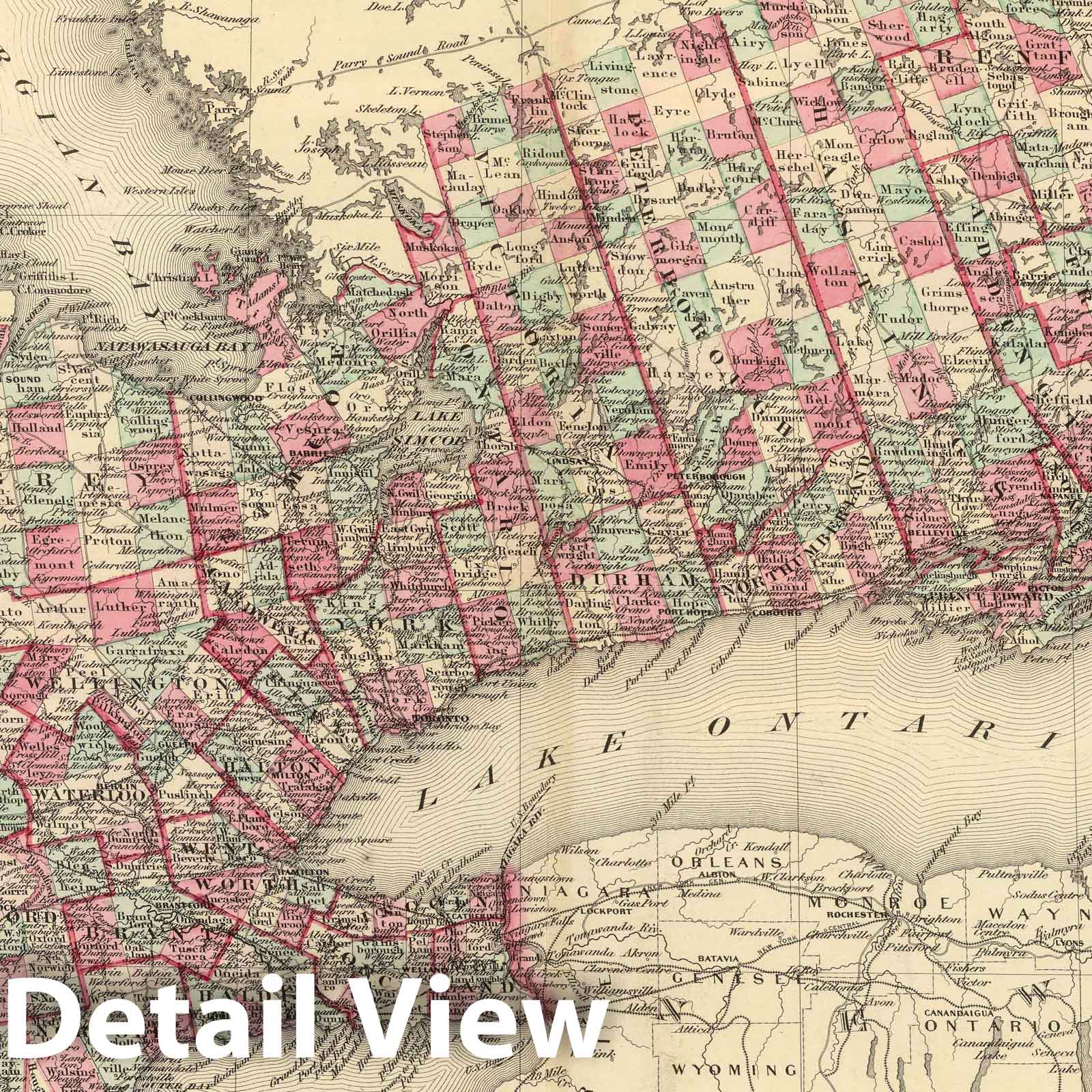 Ontario, Canada - Railroad Map, 1874 - Historical Map Print