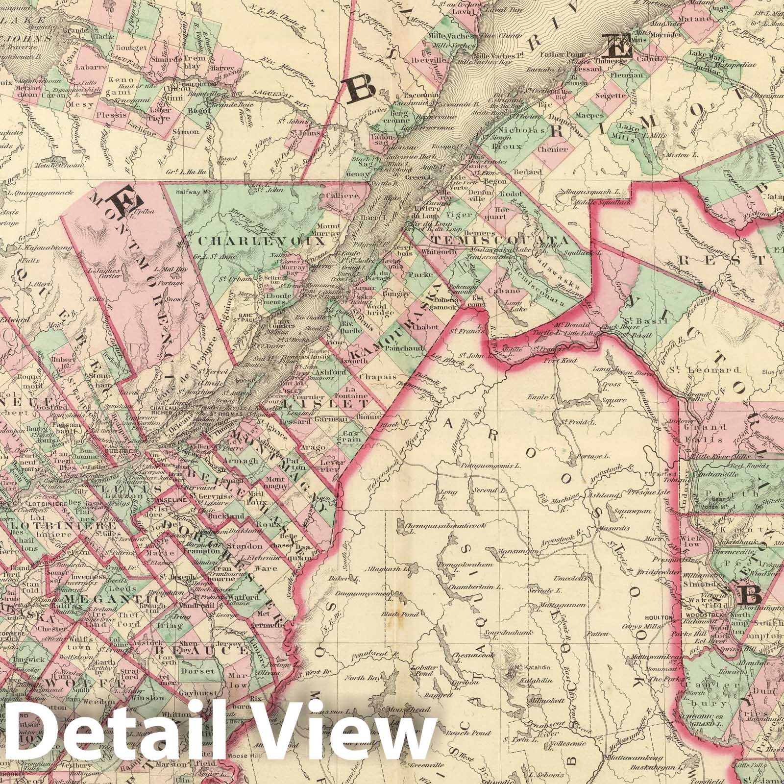 New Brunswick and Quebec, Canada - Railroad Map, 1874