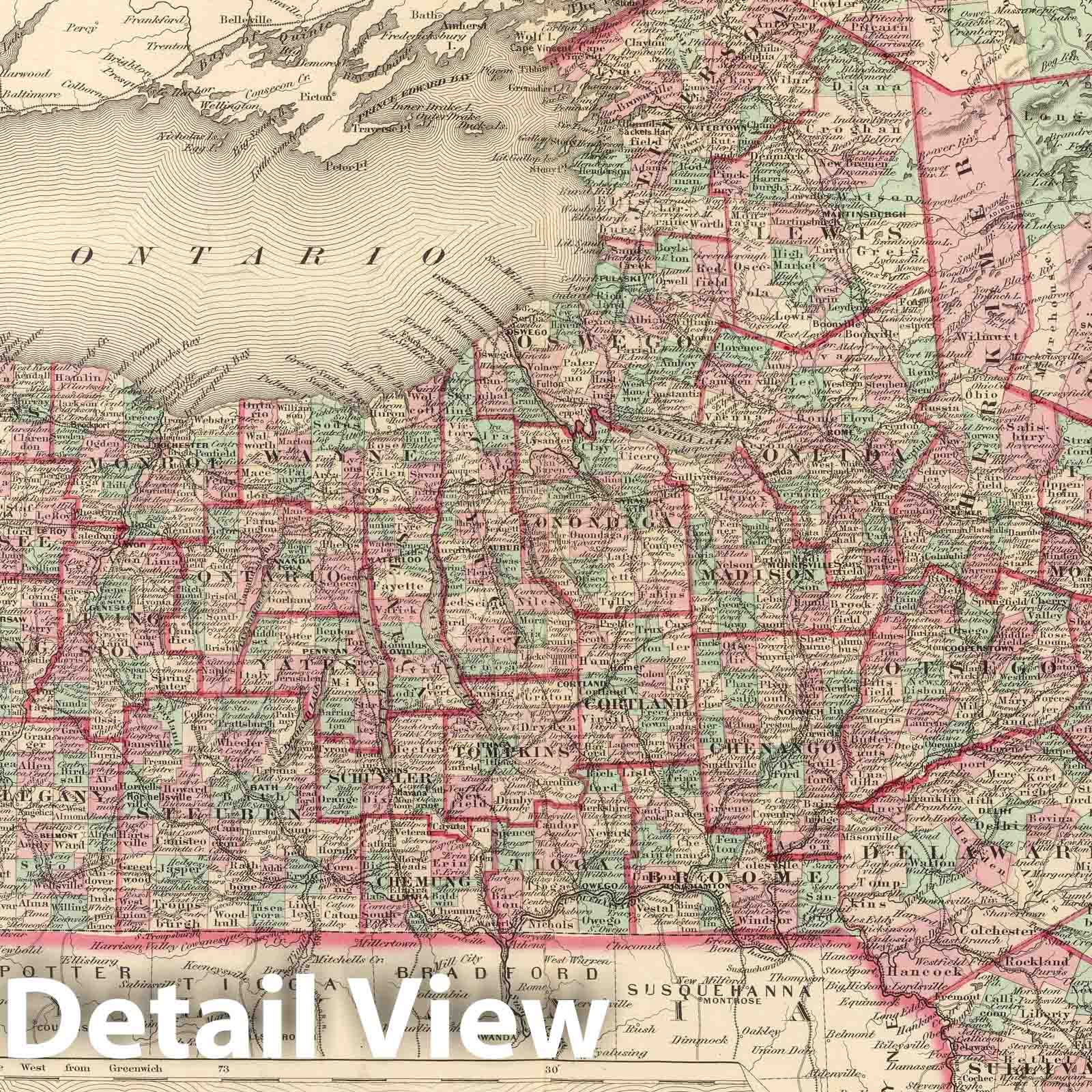 New York - Railroad Map, 1874 - Historical Map Print