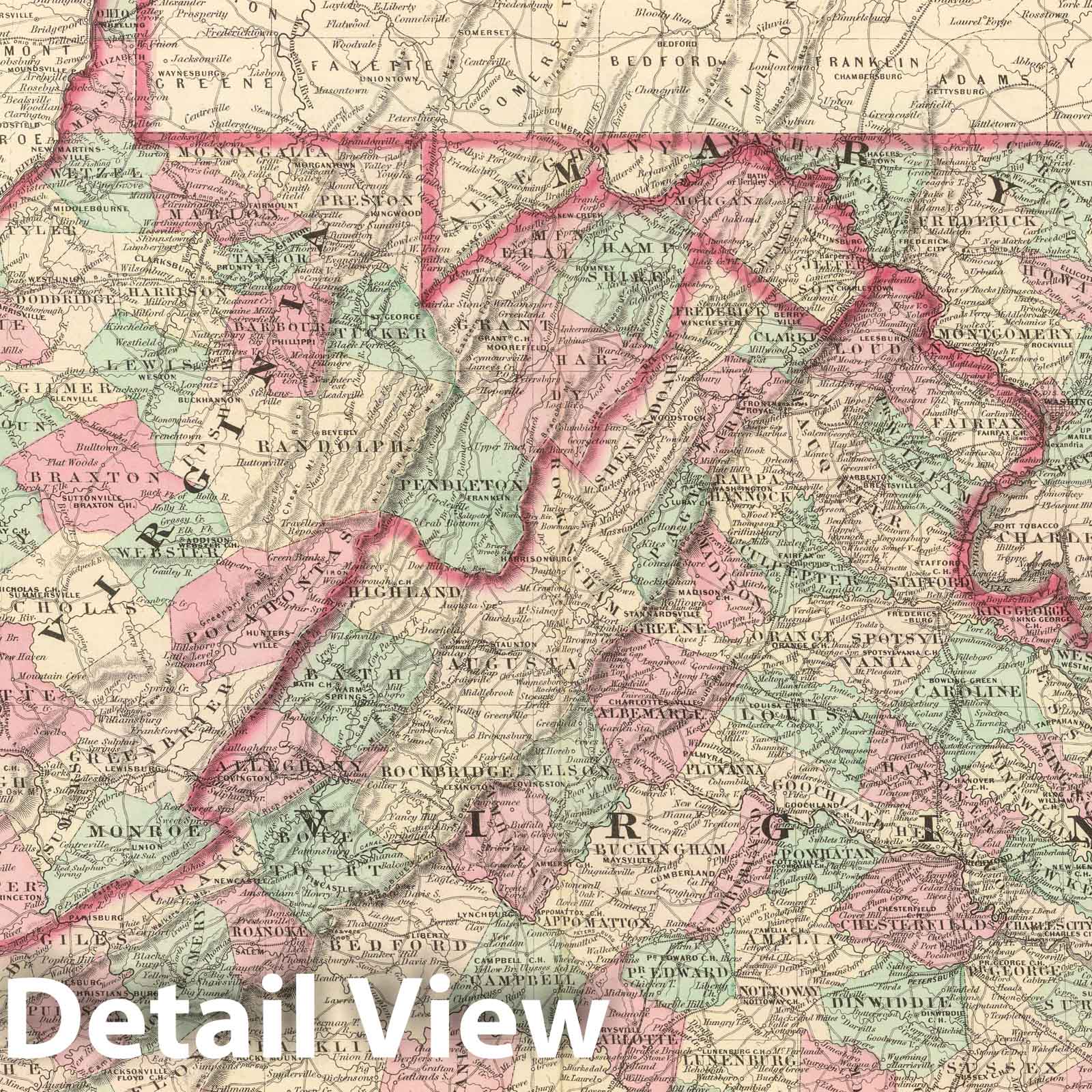 Virginia, Delaware, Maryland, and West Virginia - Railroad Map, 1874