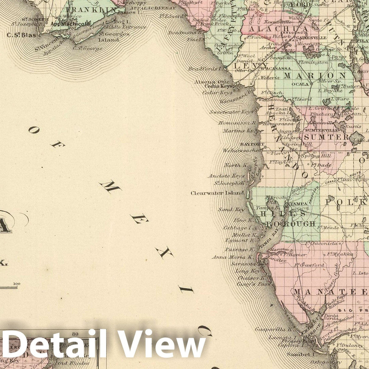 Florida - Railroad Map, 1874 - Historical Map Print
