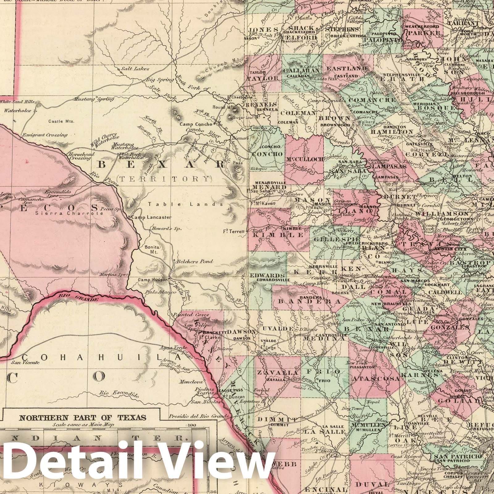 Historic Map : Johnson's Texas. Published by A. J. Johnson, New York. 58. 59, 1874 Atlas - Vintage Wall Art