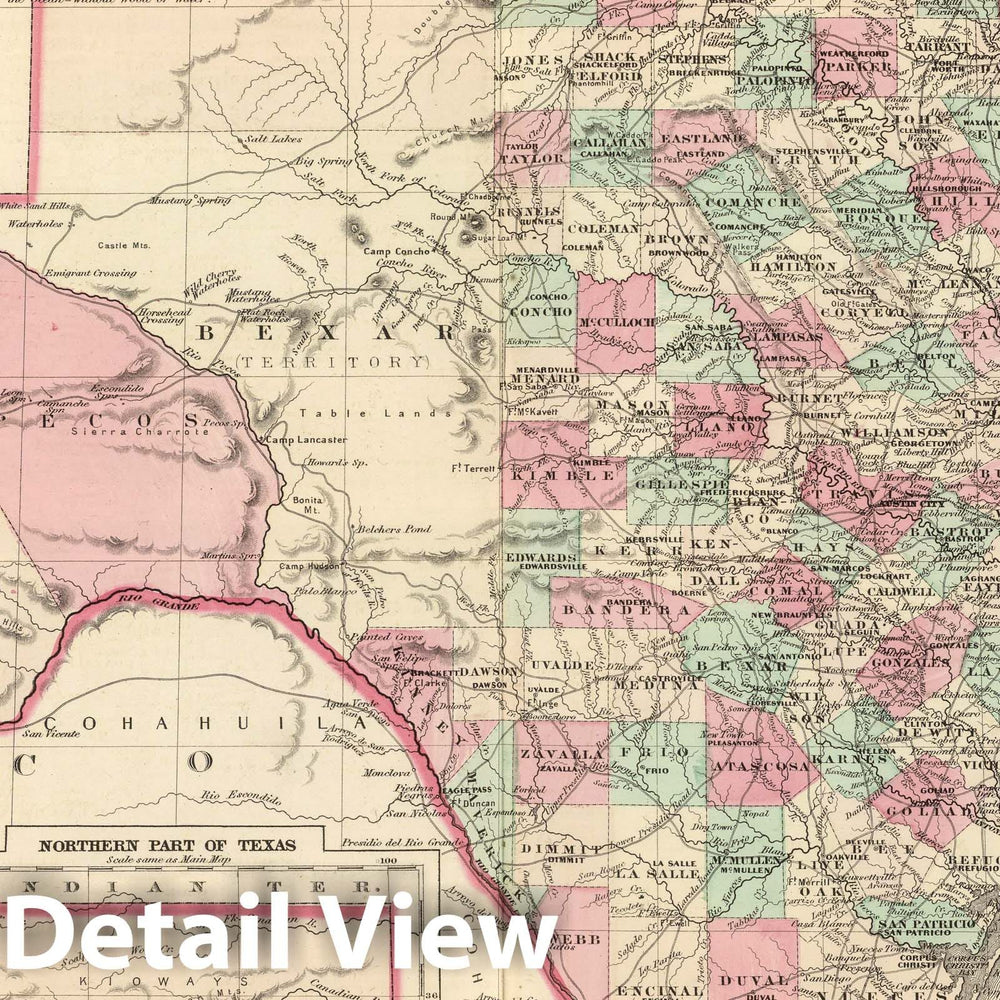 Historic Map : Johnson's Texas. Published by A. J. Johnson, New York. 58. 59, 1874 Atlas - Vintage Wall Art