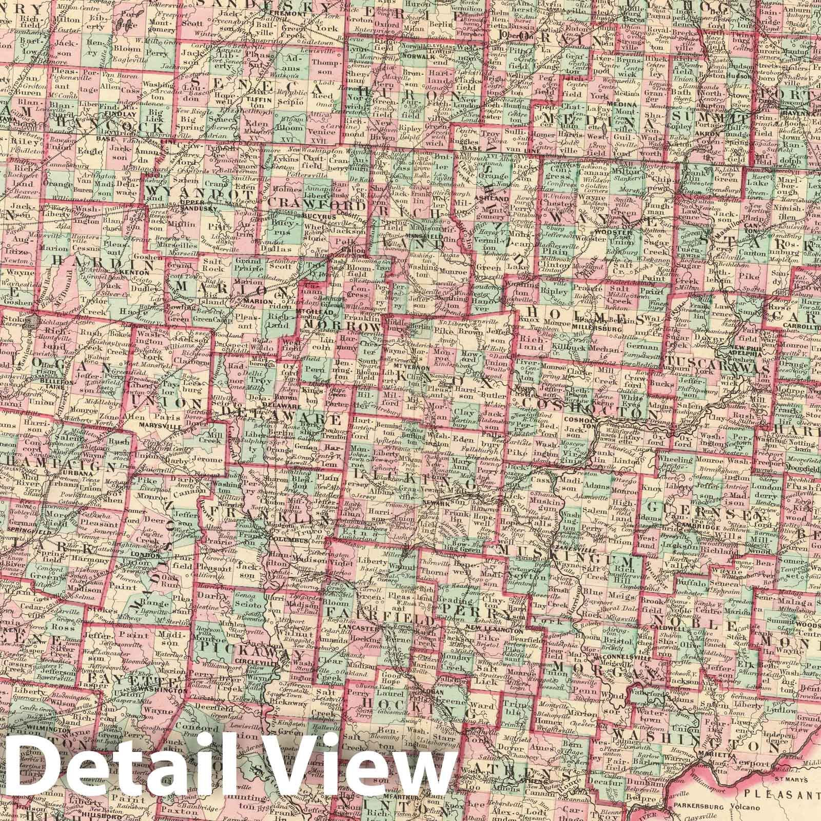 Ohio - Railroad Map, 1874 - Historical Map Print