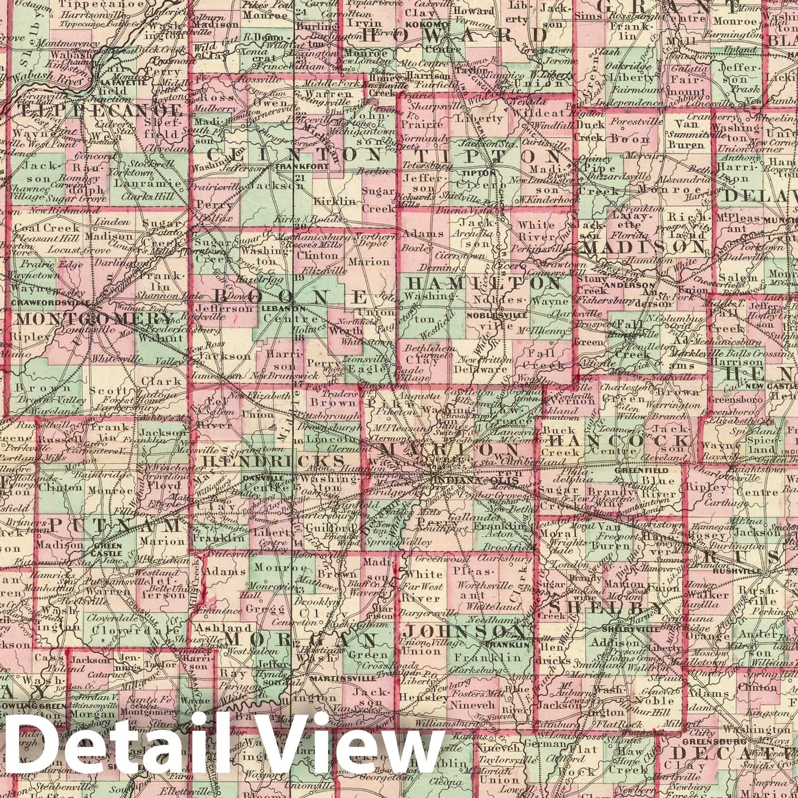 Indiana - Railroad Map, 1874 - Historical Map Print