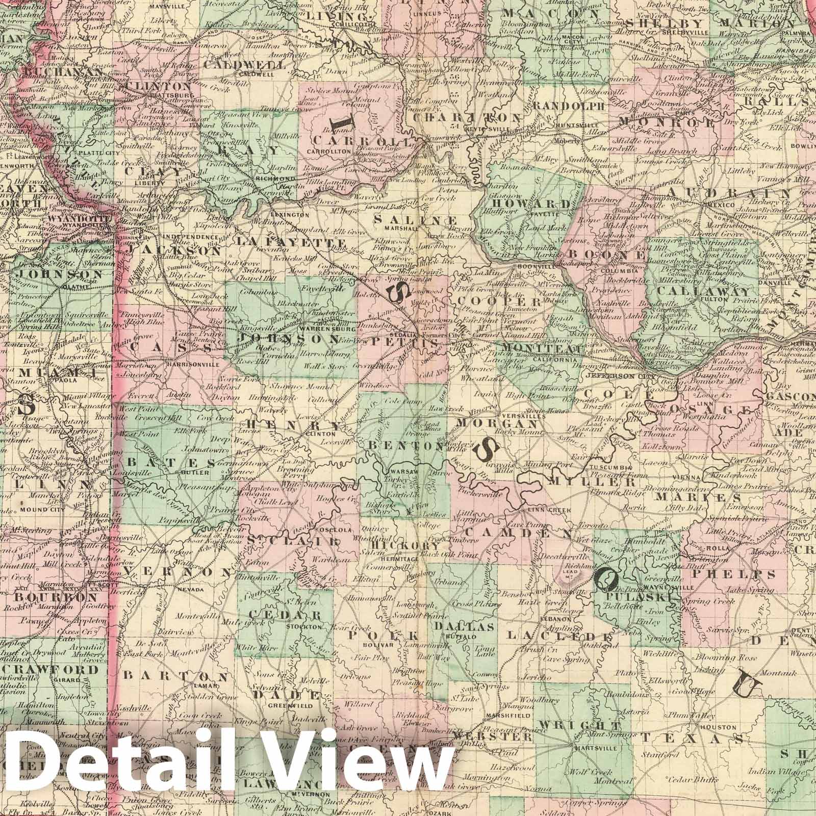Missouri and Kansas - Railroad Map, 1874 - Historical Map Print
