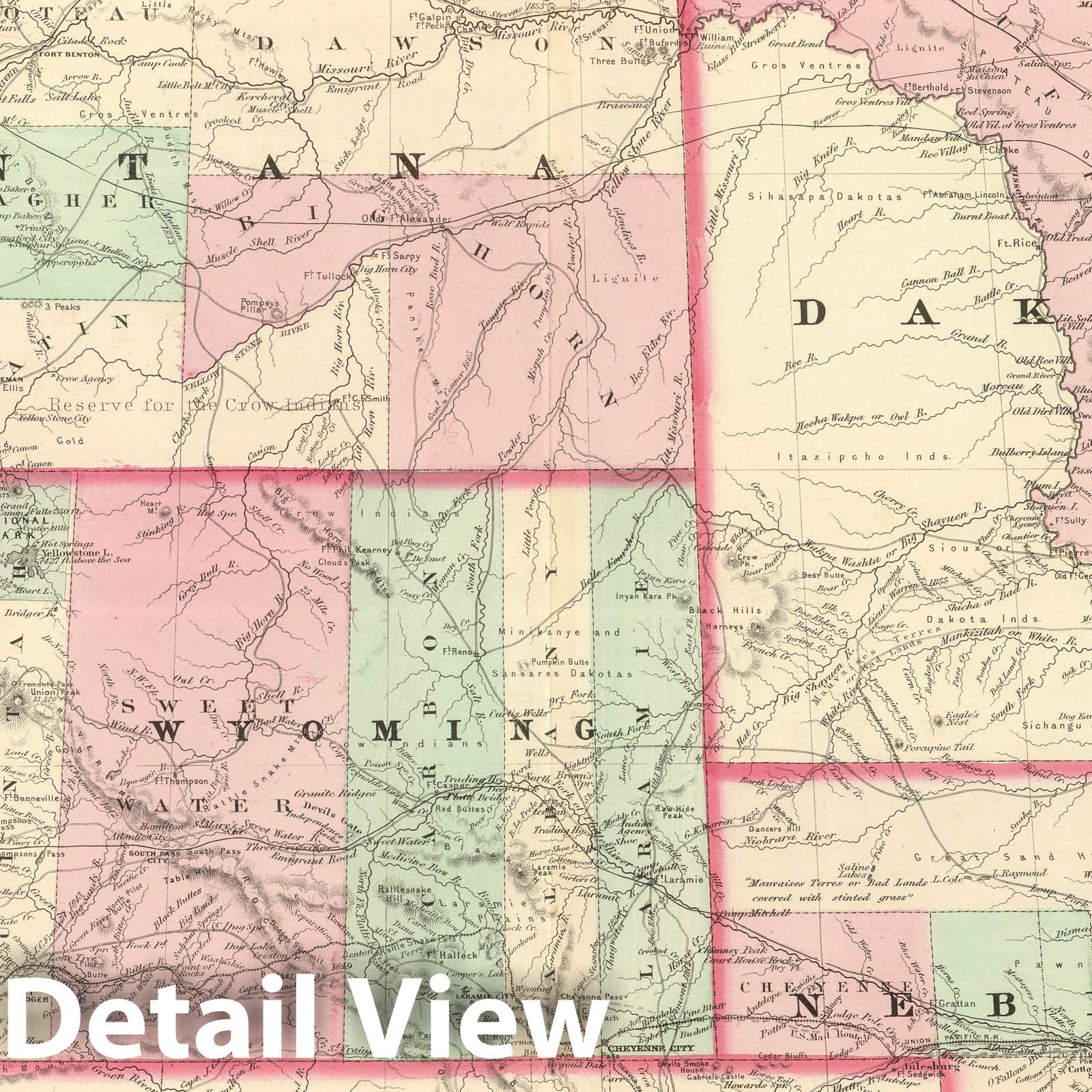 Nebraska, Dakota, Idaho, Montana, Wyoming - Railroad Map, 1874