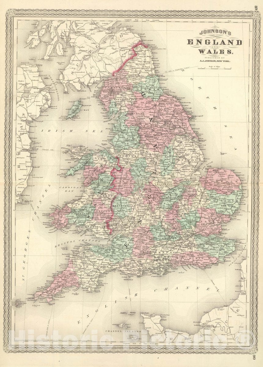 England and Wales - Railroad Map, 1874 - Historical Map Print