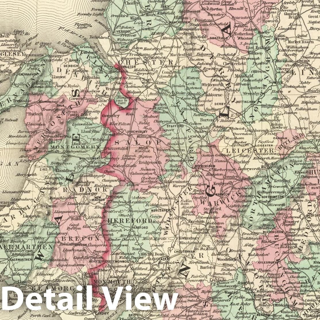 England and Wales - Railroad Map, 1874 - Historical Map Print