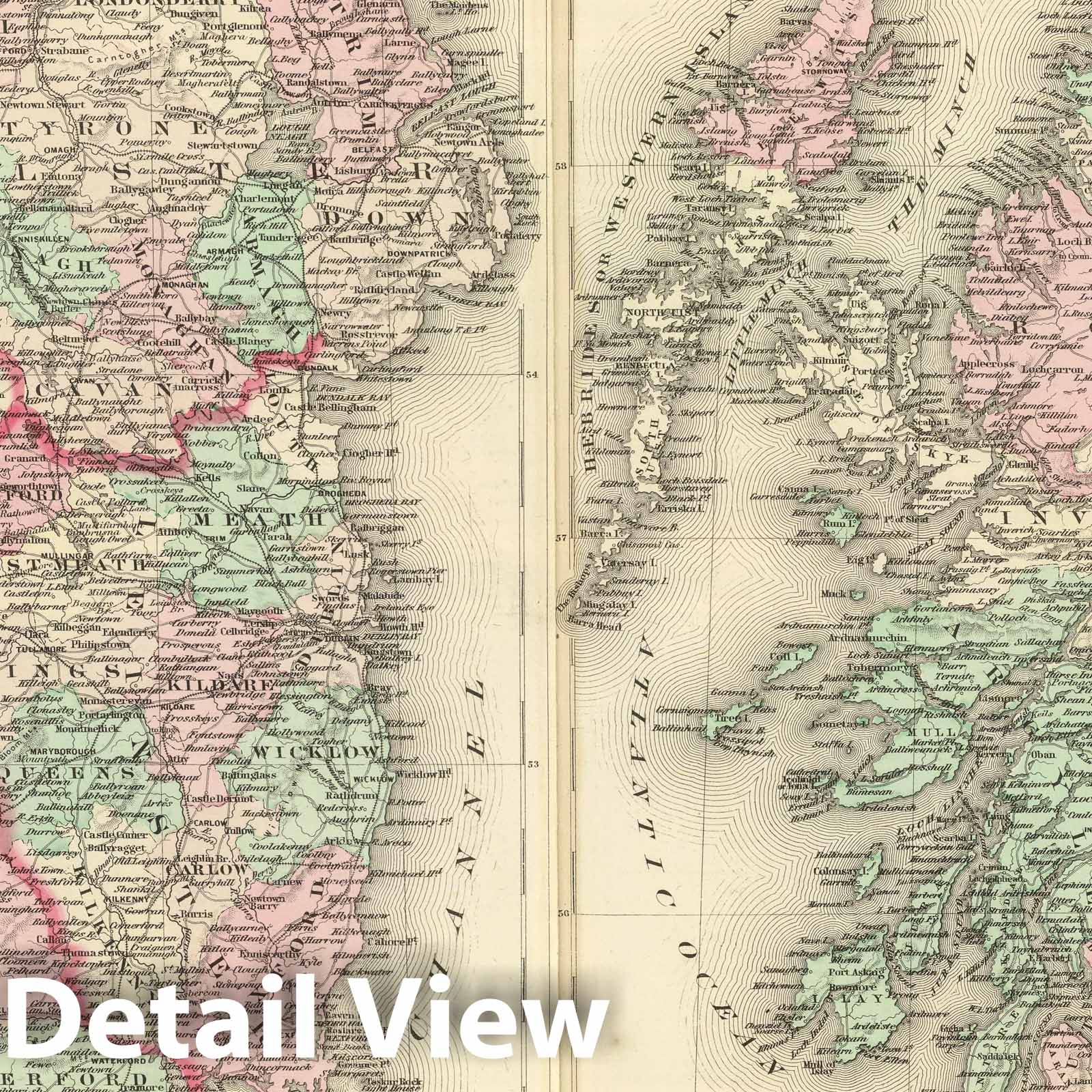 Ireland and Scotland - Railroad Map, 1874 - Historical Atlas Print