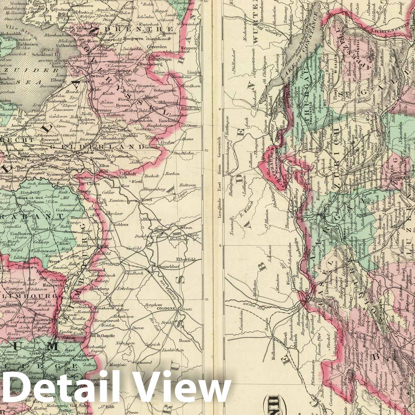 Holland, Belgium, and Switzerland - Railroad Map, 1874