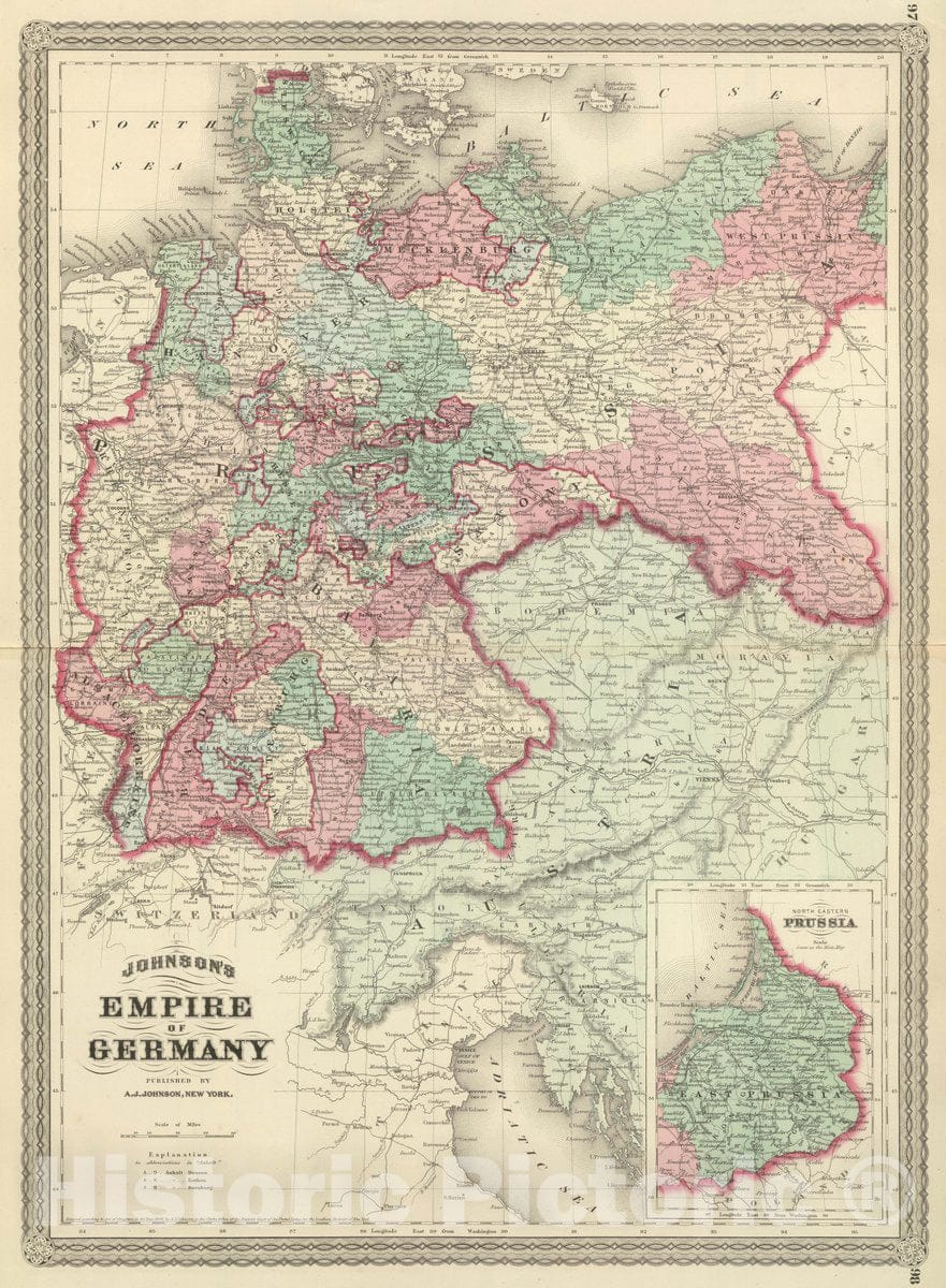 German Empire with Prussia - Railroad Map, 1874 - Historical Map Print