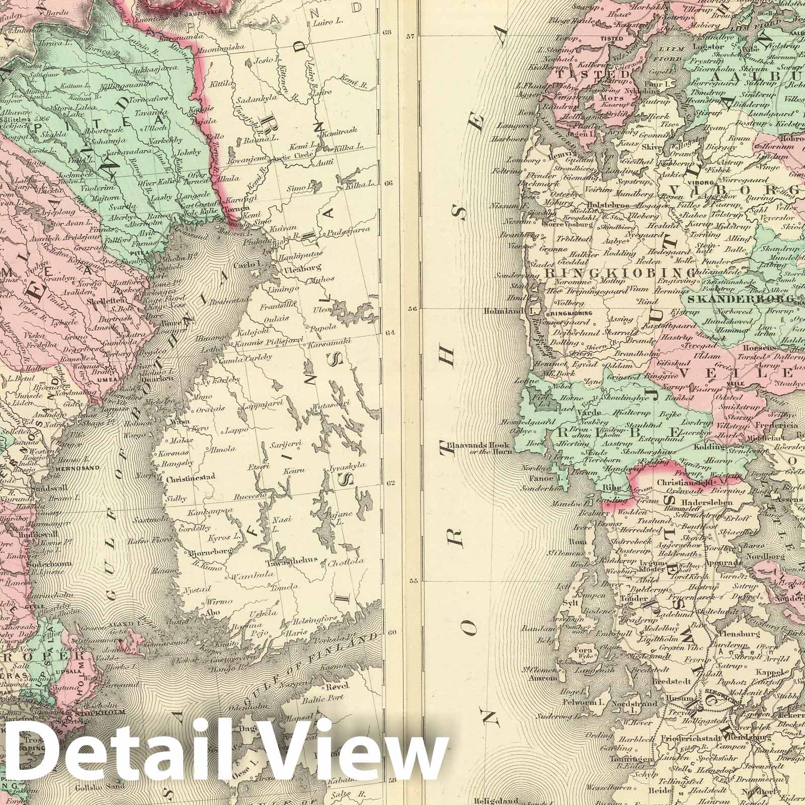 Sweden, Norway, and Denmark - Railroad Map, 1874 - Historical Atlas Print