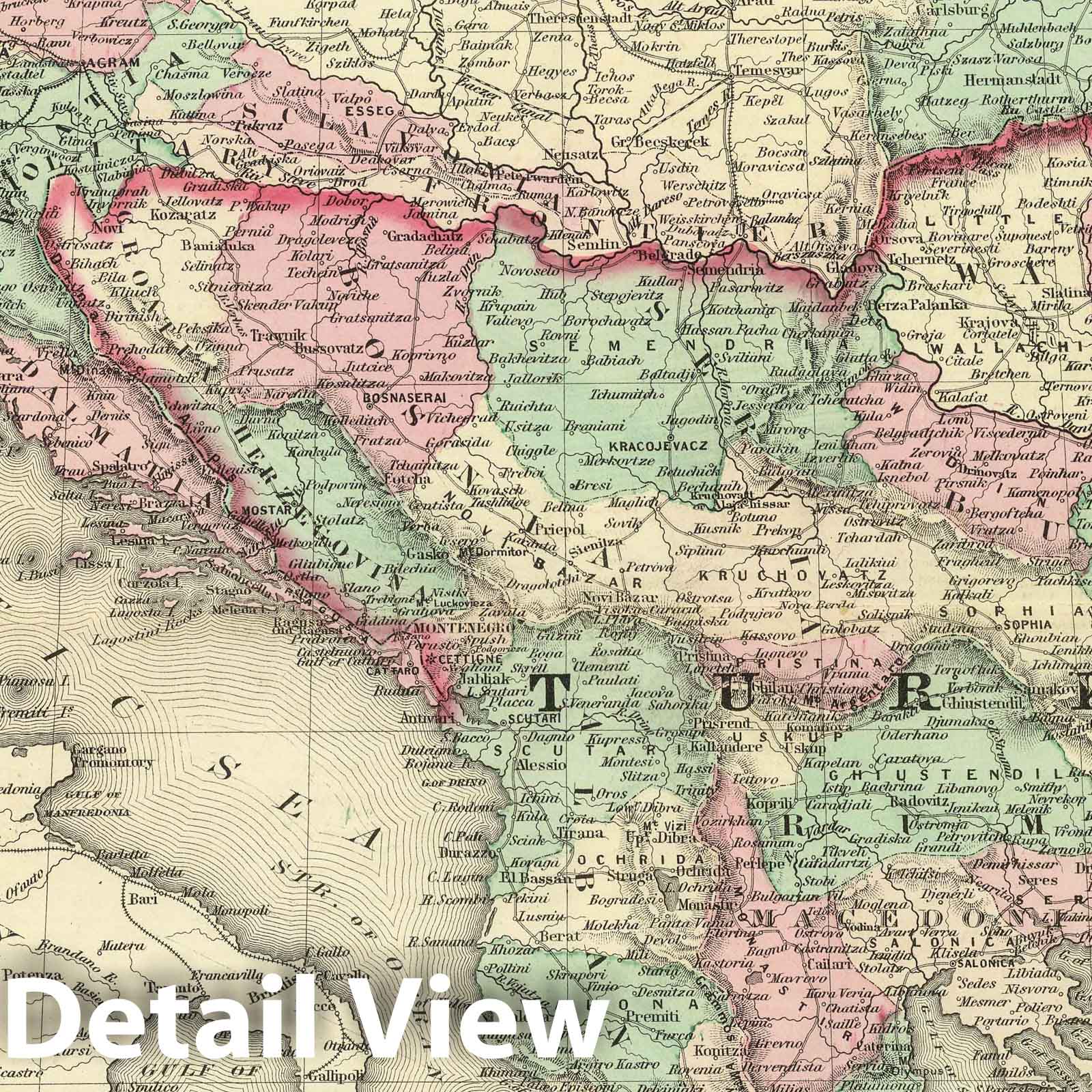 Johnson's Austria, Turkey in Europe, and Greece - 1874 Railroad Map Print