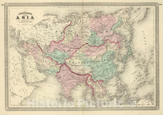 Historic Map : Johnson's Asia. Published by A. J. Johnson, New York. 107. 108, 1874 Atlas - Vintage Wall Art