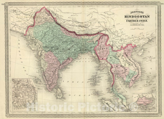 Historic Map : Hindoostan and Farther India, 1874 Atlas - Vintage Wall Art