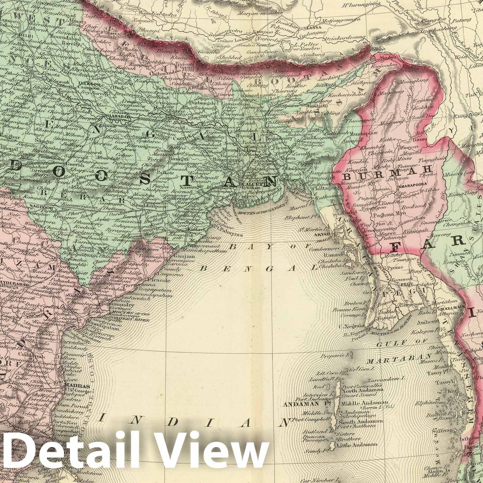 India and Farther India - Railroad Map, 1874 - Historical Map Print
