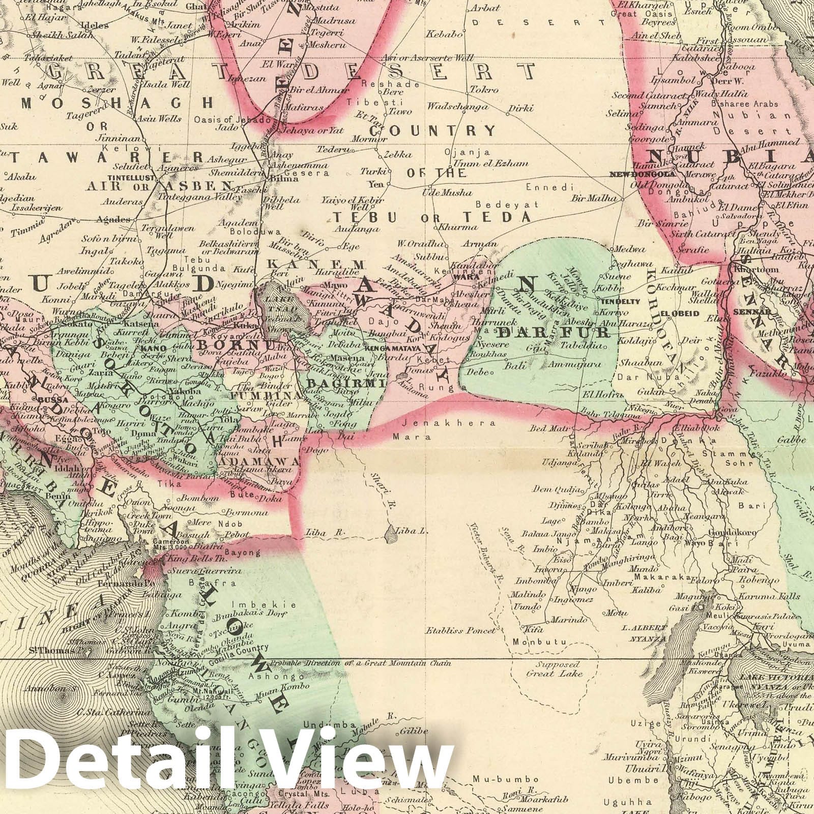 Africa - Railroad Map, 1874 - Johnson's Family Atlas Historical Map Print