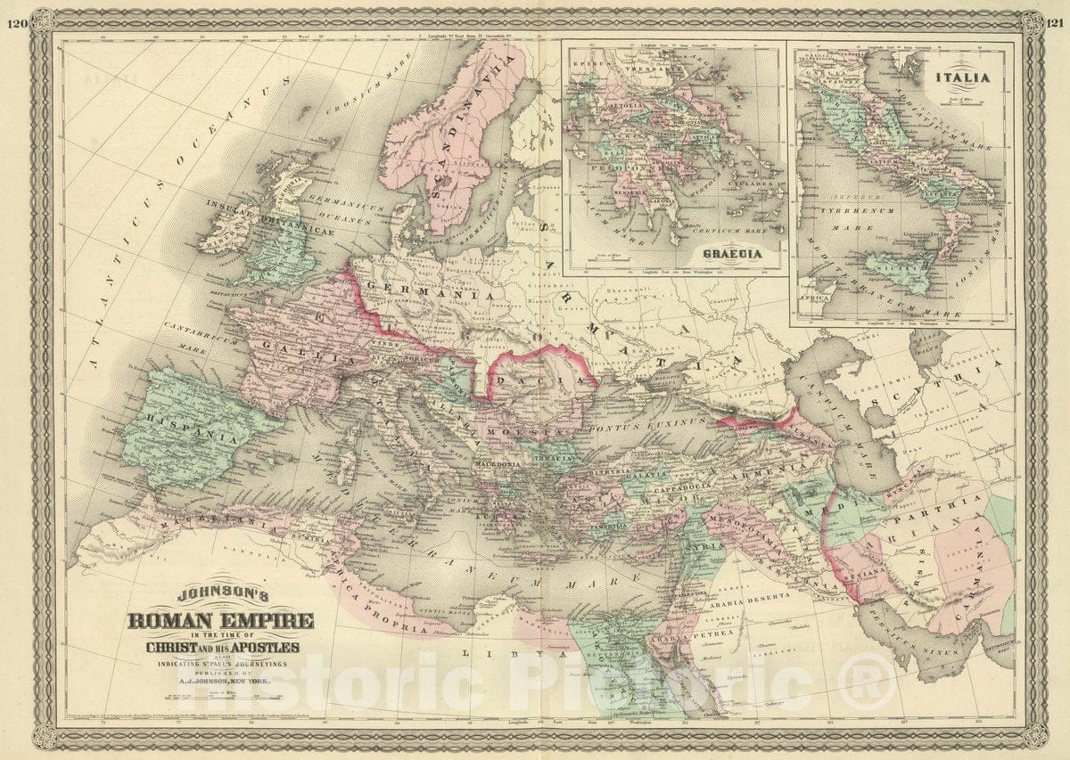 Historic Map : Roman Empire at The Time of Christ, 1874 Atlas - Vintage Wall Art