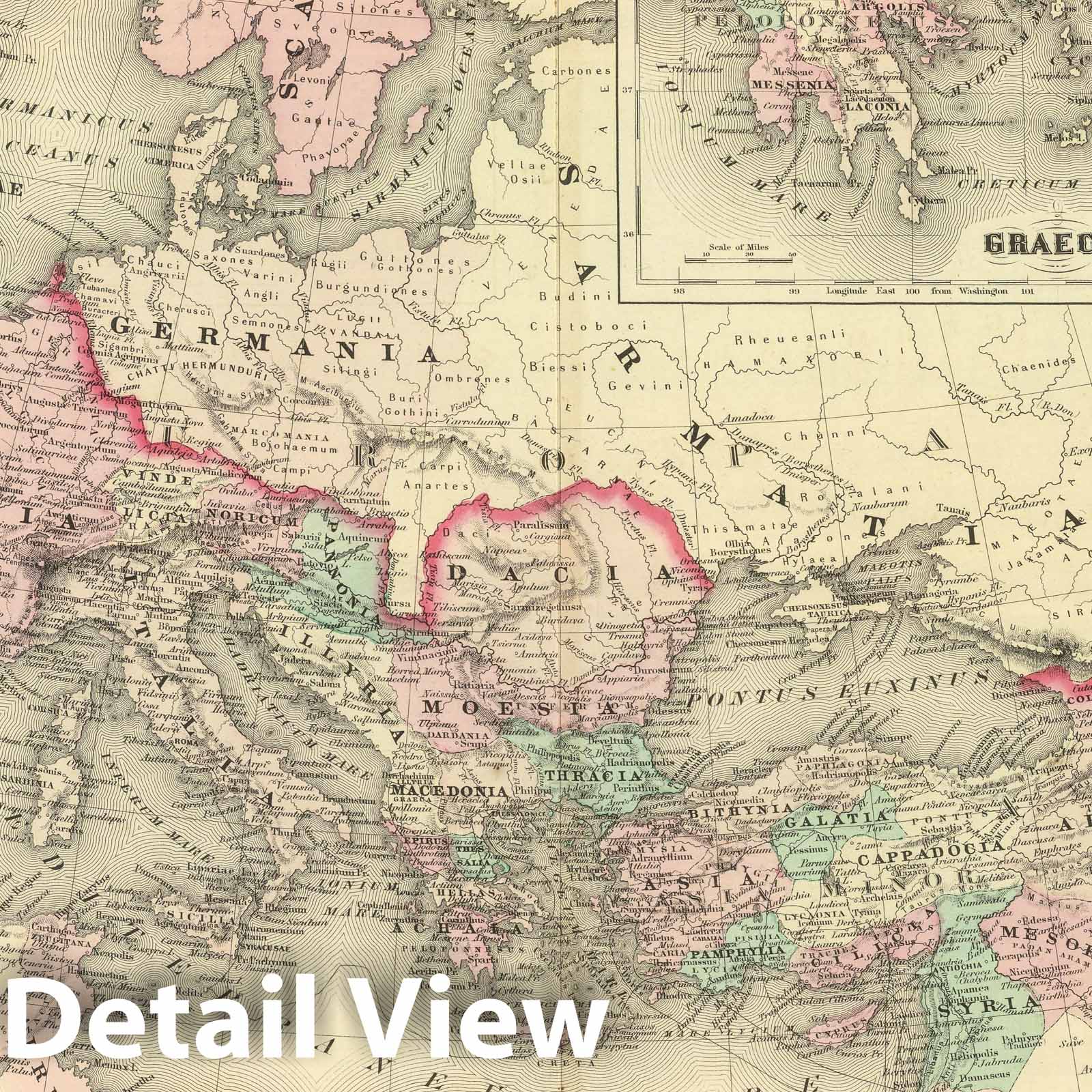 Roman Empire at the Time of Christ and St. Paul's Journeys - 1874 Historical Map Print