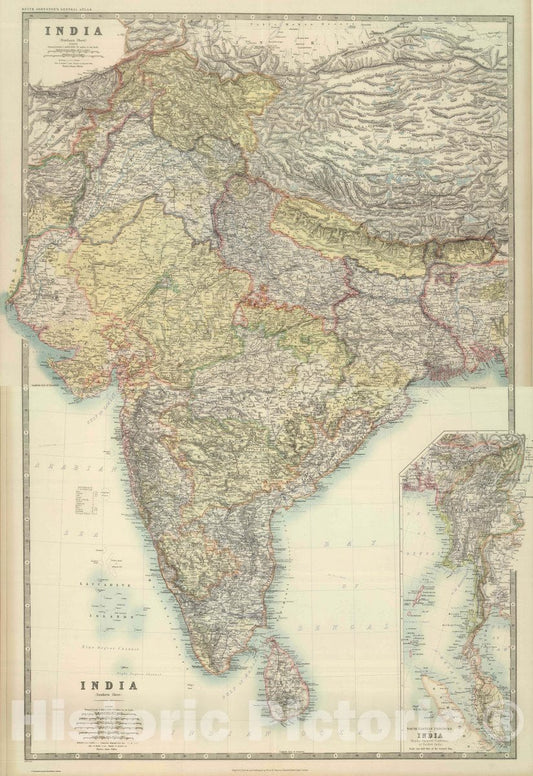 Historic Map : 1911 World - (Composite of) India. (with) South-Eastern Provinces of India, (Hindu-Chinese Countries of further India). Keith Johnston's General May 11. Eng