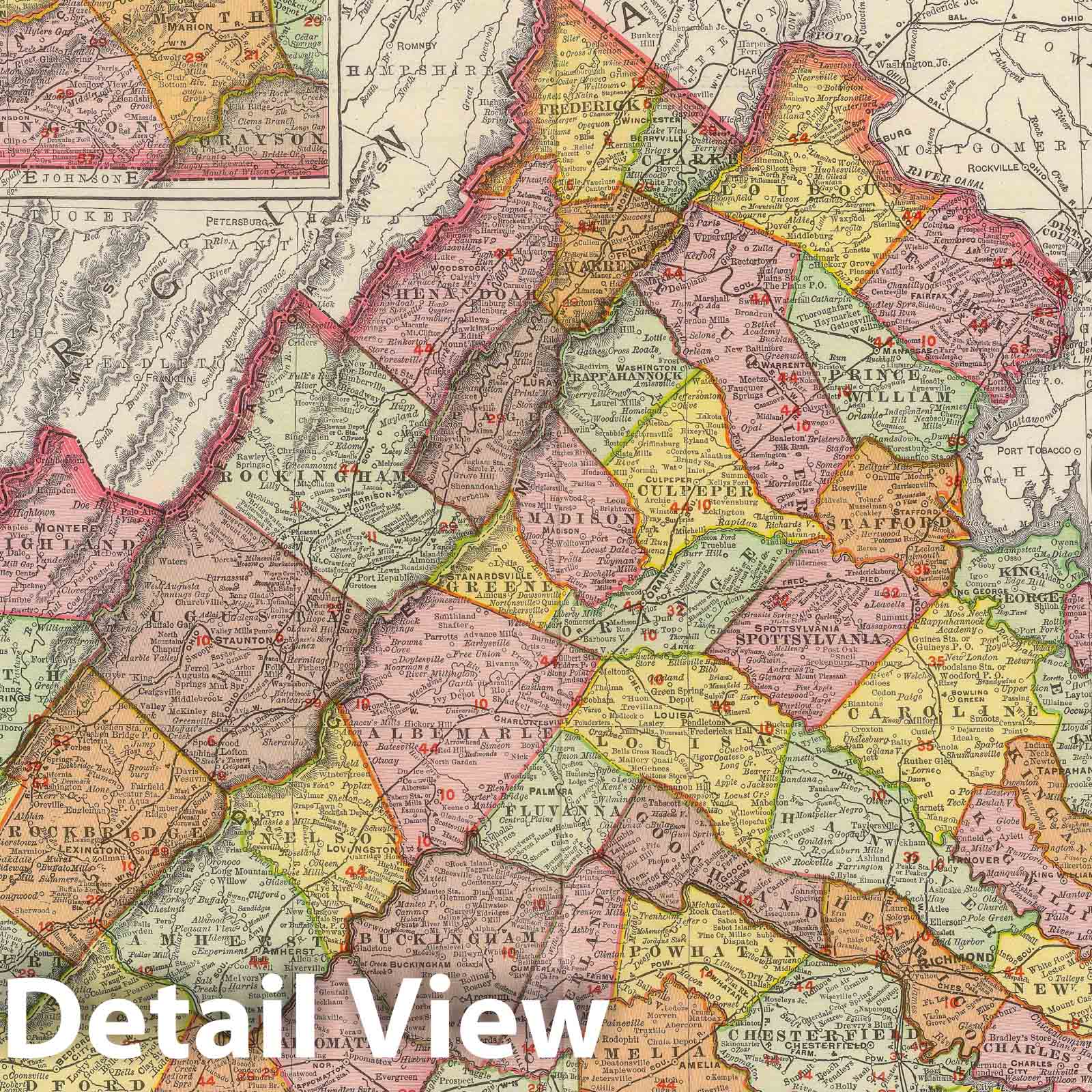 Virginia - Railroad Map, 1903 - Rand McNally Historical Map Print