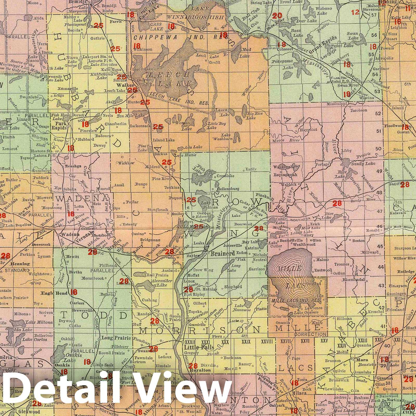 Minnesota - Railroad Map, 1903 - Rand McNally Atlas Reproduction