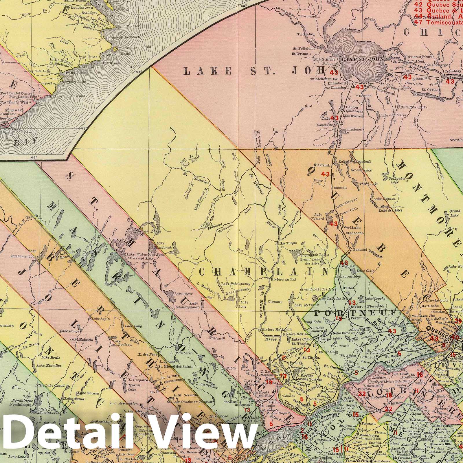 Quebec - Railroad Map, 1903 - Rand McNally Historical Map Print