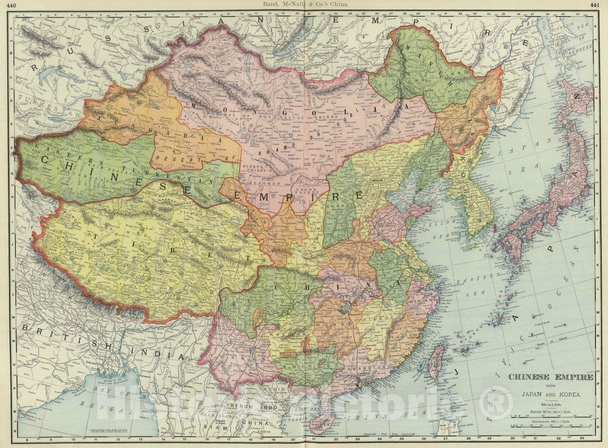 China, Japan, and Korea - Railroad Map, 1903 - Historical Map Print