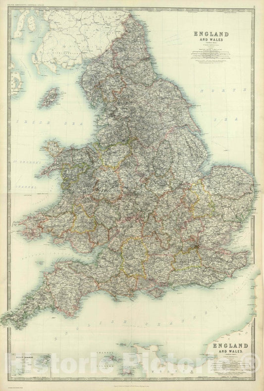 Historic Map : 1893 Composite: England and Wales. - Vintage Wall Art