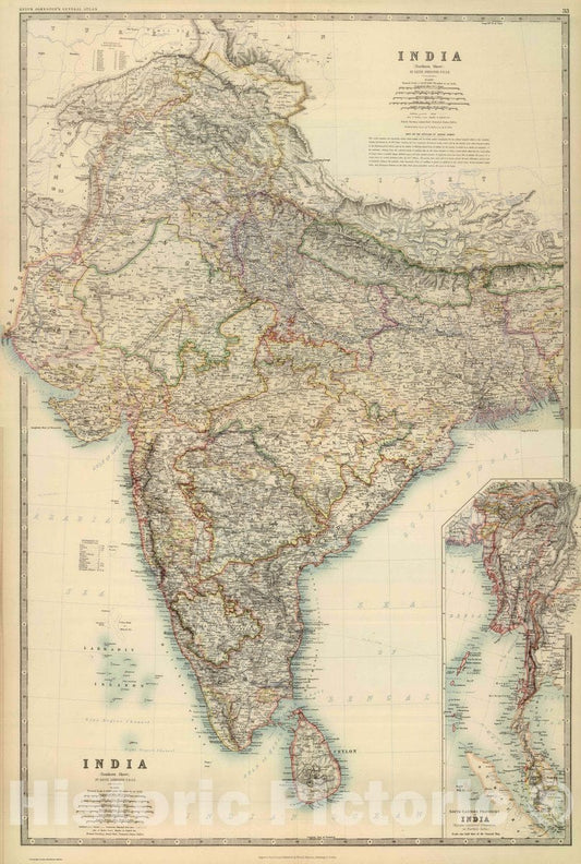 Historic Map : 1893 World - India. South-Eastern Provinces of India, (Hindu-Chinese Countries of further India). By Keith Johnston - Vintage Wall Art