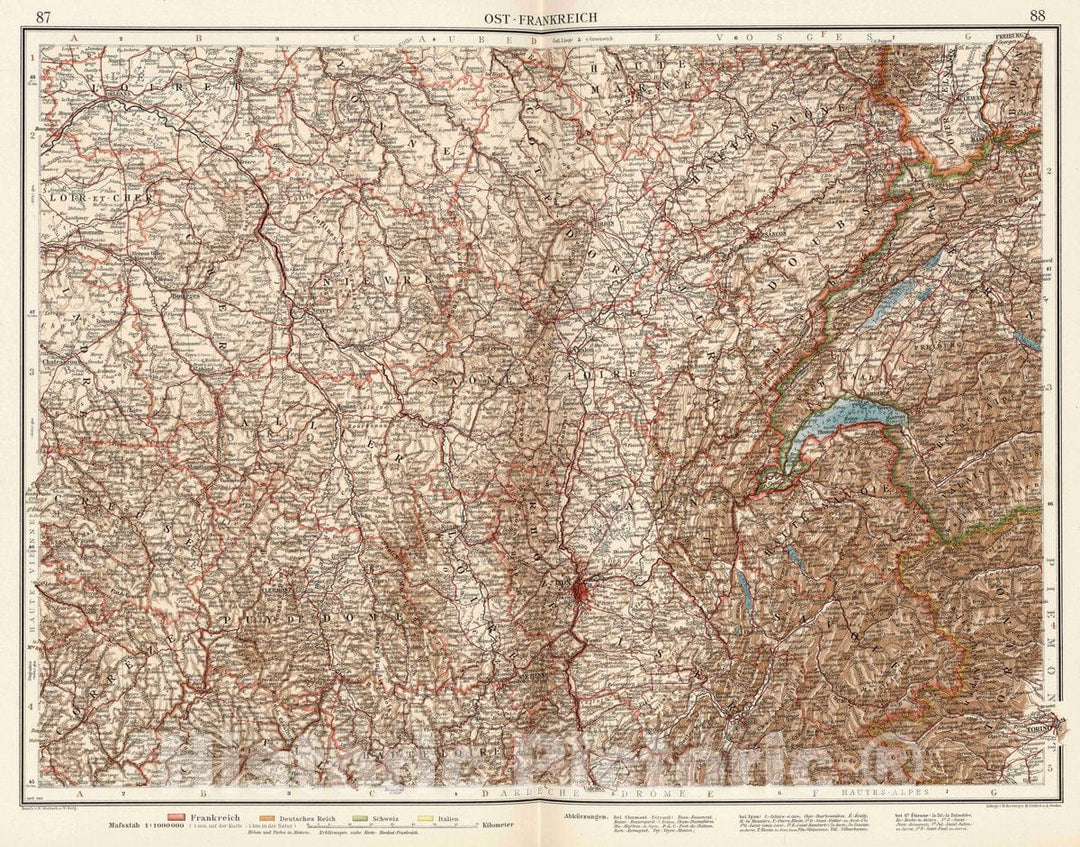 Historic Map : France, Ost-Frankreich. 1905. , Vintage Wall Art