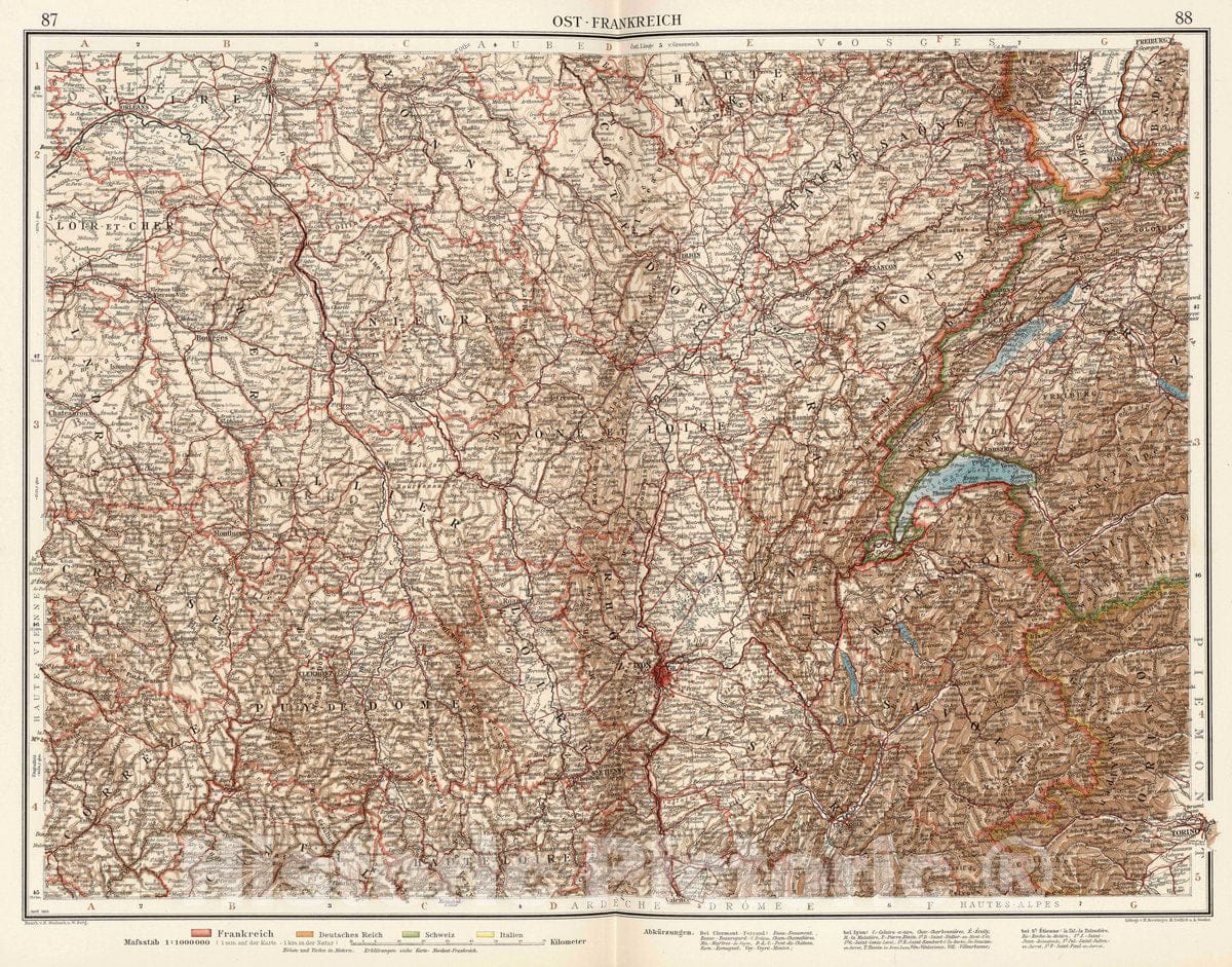 Historic Map : France, Ost-Frankreich. 1905. , Vintage Wall Art
