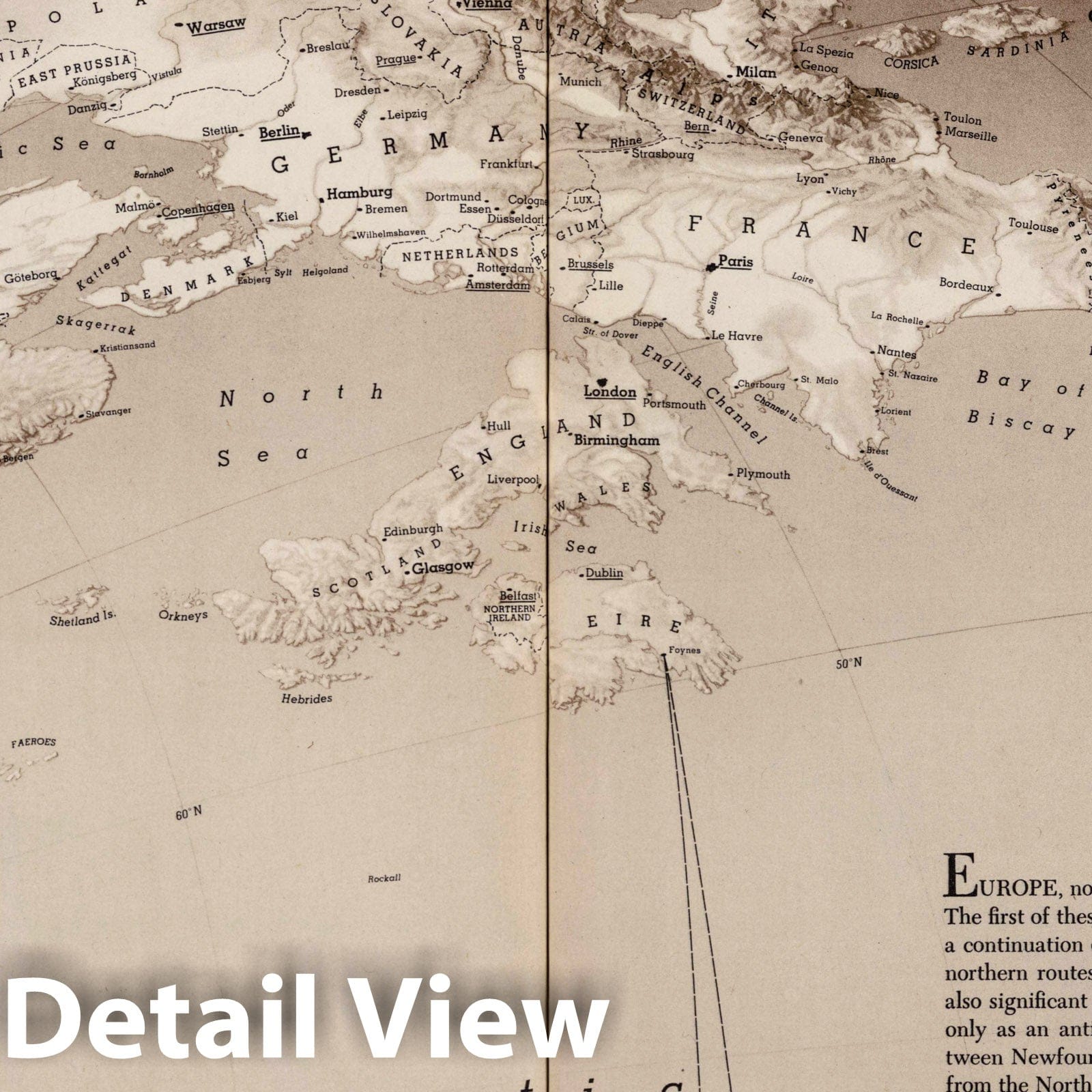 Europe From the Northwest - Military Map, 1944 - Fortune Atlas Historical Print