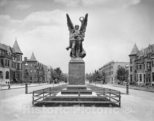 Baltimore Historic Black & White Photo, Spirit of the Confederacy Monument, Bolton Hill, c1903 -