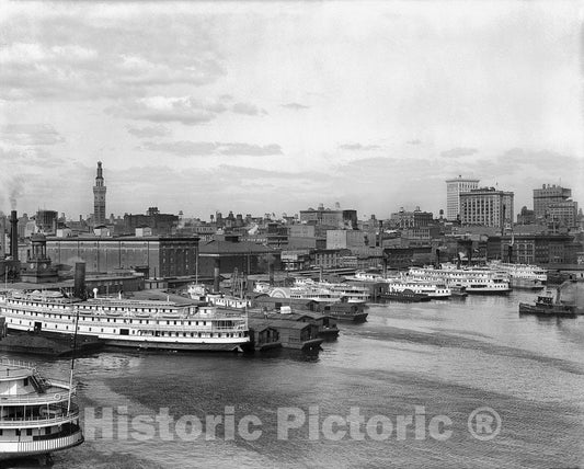 Baltimore Historic Black & White Photo, Steamboats Along the Harbor, c1910 -