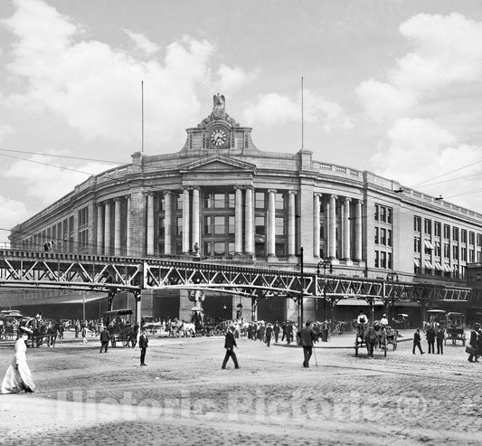 Boston Historic Black & White Photo, South Station, c1905 -