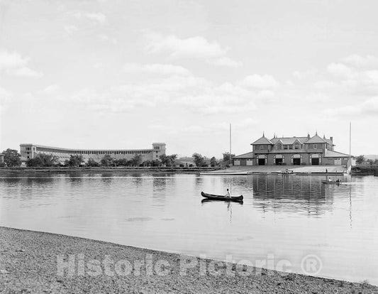 Historic Black & White Photo - Boston, Massachusetts - Harvards Stadium and Boathouse, c1915 -