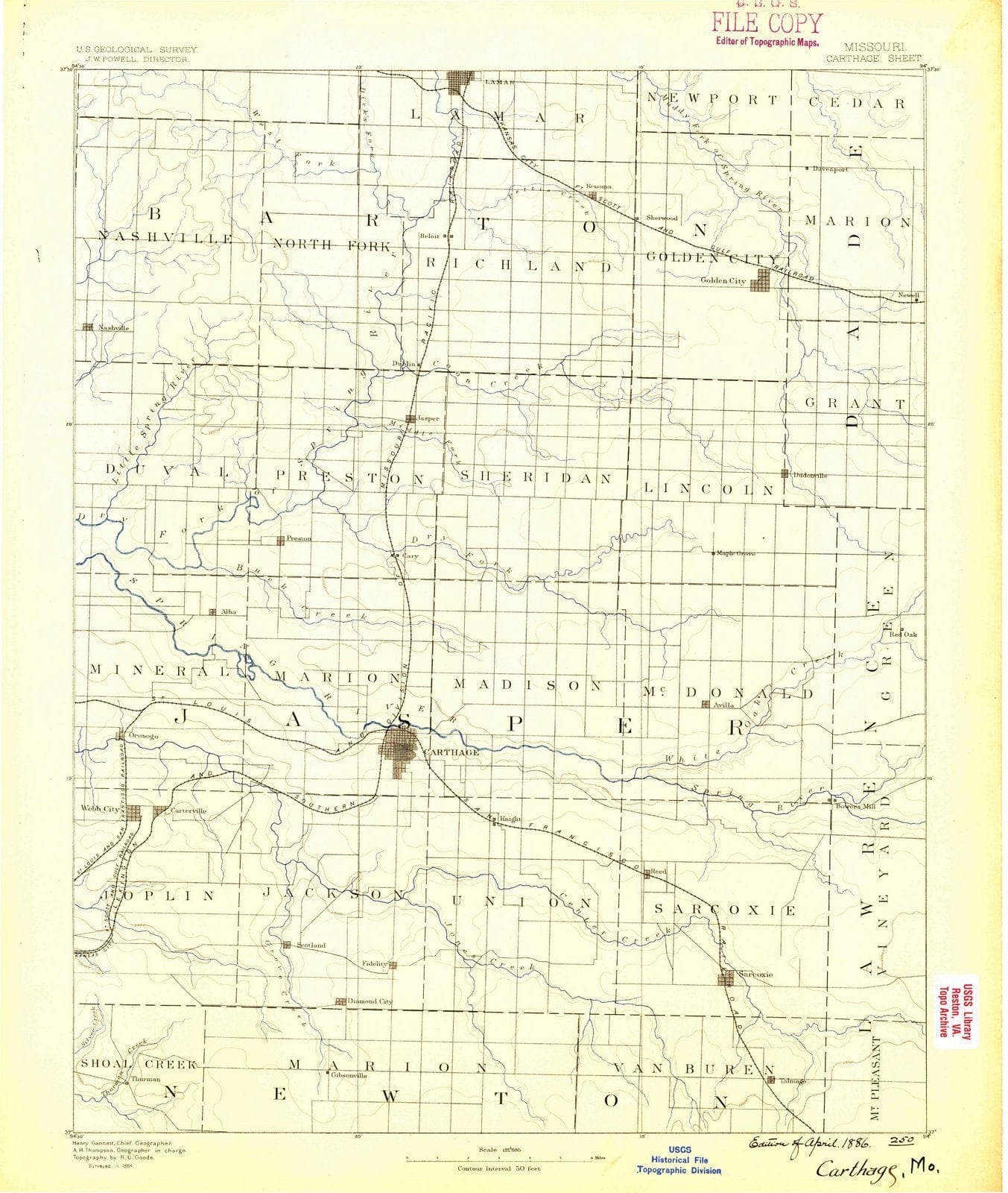 Best Quality -1886 Carthage, MO - Missouri - USGS Topographic Map