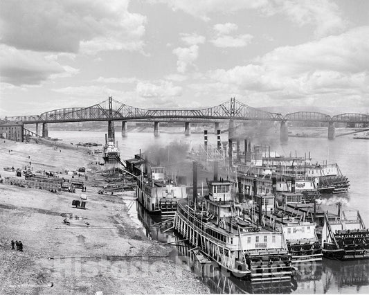 Cincinnati Historic Black & White Photo, Along the Levee, c1904 -