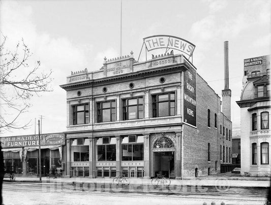 Denver Historic Black & White Photo, Outside the Rocky Mountain News, Welton Street, c1907 -