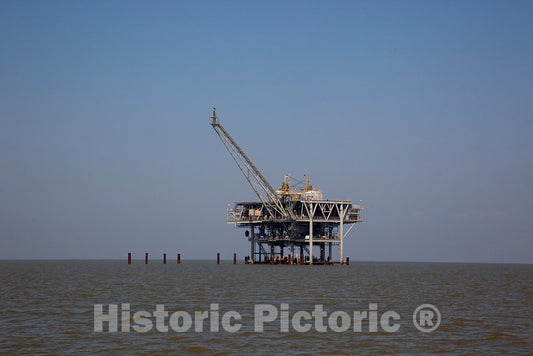 Photo - Ferries, Boats and Oil rigs All co-Exist on Mobile Bay in Alabama- Fine Art Photo Reporduction