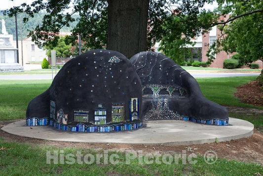 Photo - Seats with mosaic of buildings of Gadsden, Alabama]- Fine Art Photo Reporduction